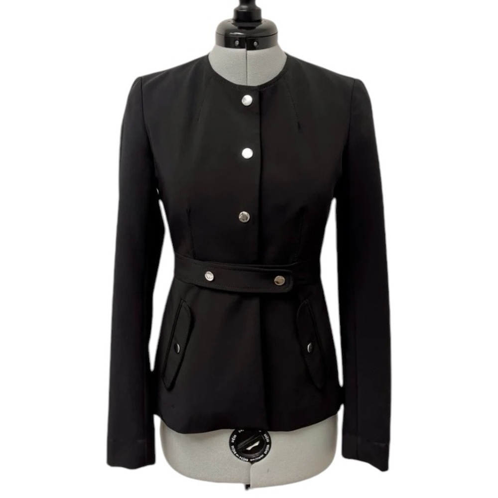 Sandra Angelozzi Black Structured Blazer Silver Button Detail Tailored Fit SZ XS